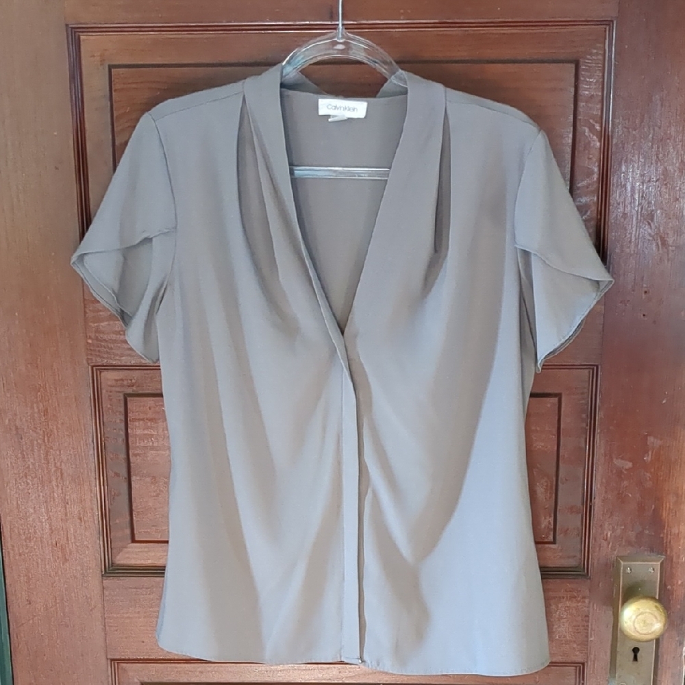 Calvin Klein Taupe Tulip Sleeve Blouse
